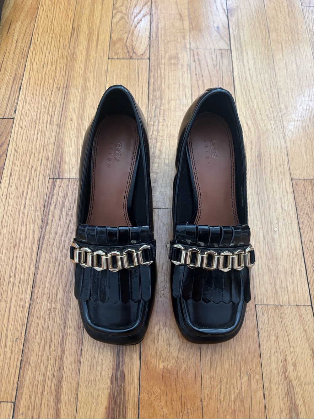 ASOS Black Croc-Effect Loafers with Gold Chain Trim